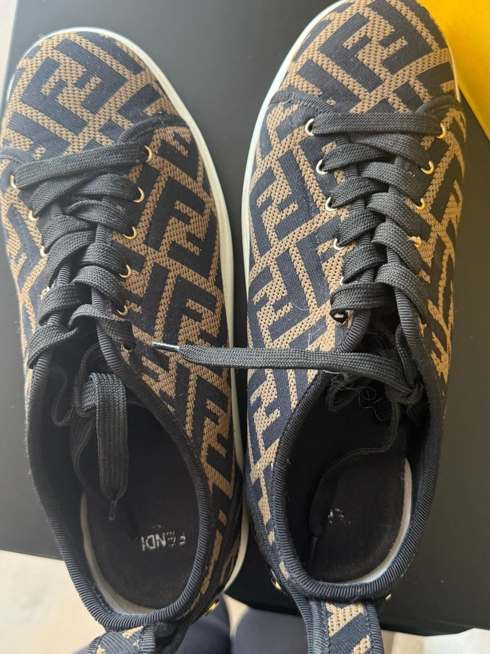 Fendi Black & Brown FF Logo Knit Low-Top Sneakers